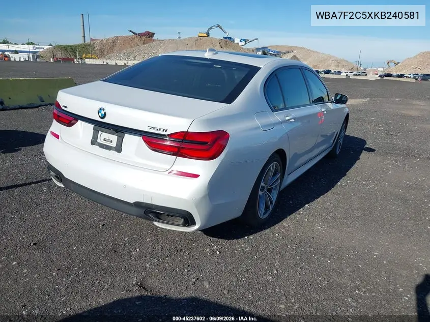 2019 BMW 750I xDrive VIN: WBA7F2C5XKB240581 Lot: 45237602