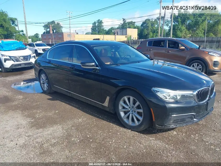 2019 BMW 740I xDrive VIN: WBA7E4C51KGV28409 Lot: 45352127