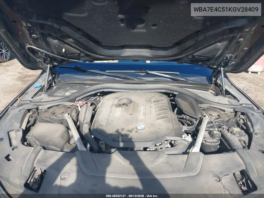 2019 BMW 740I xDrive VIN: WBA7E4C51KGV28409 Lot: 45352127