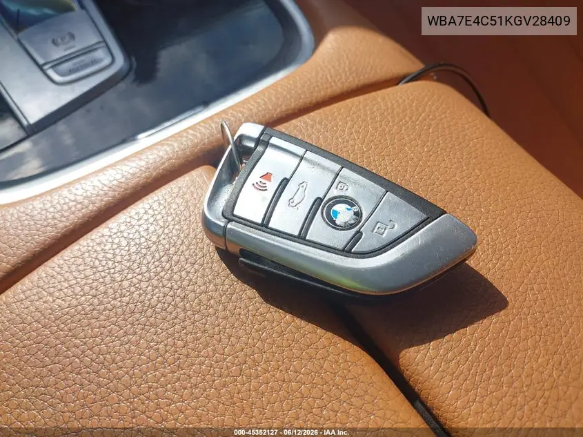 2019 BMW 740I xDrive VIN: WBA7E4C51KGV28409 Lot: 45352127