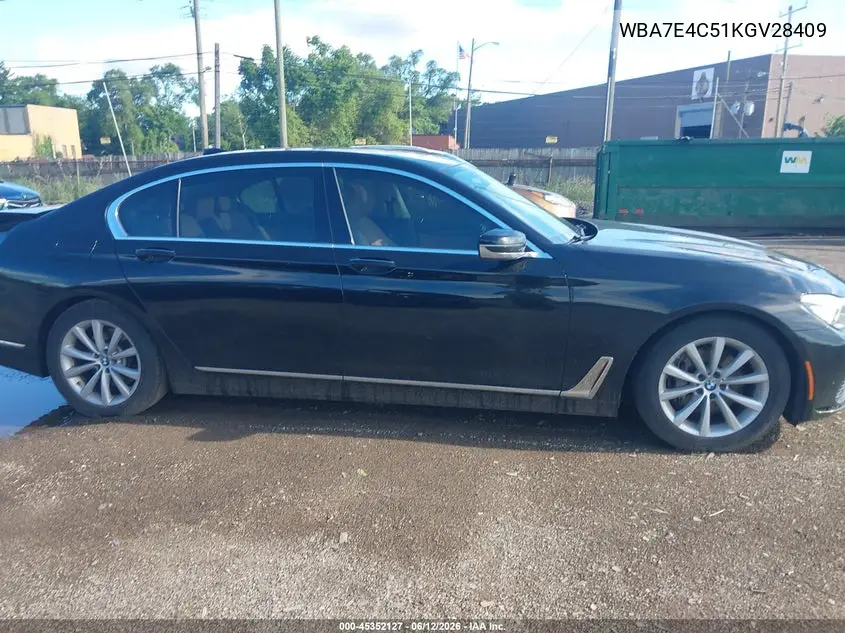 2019 BMW 740I xDrive VIN: WBA7E4C51KGV28409 Lot: 45352127