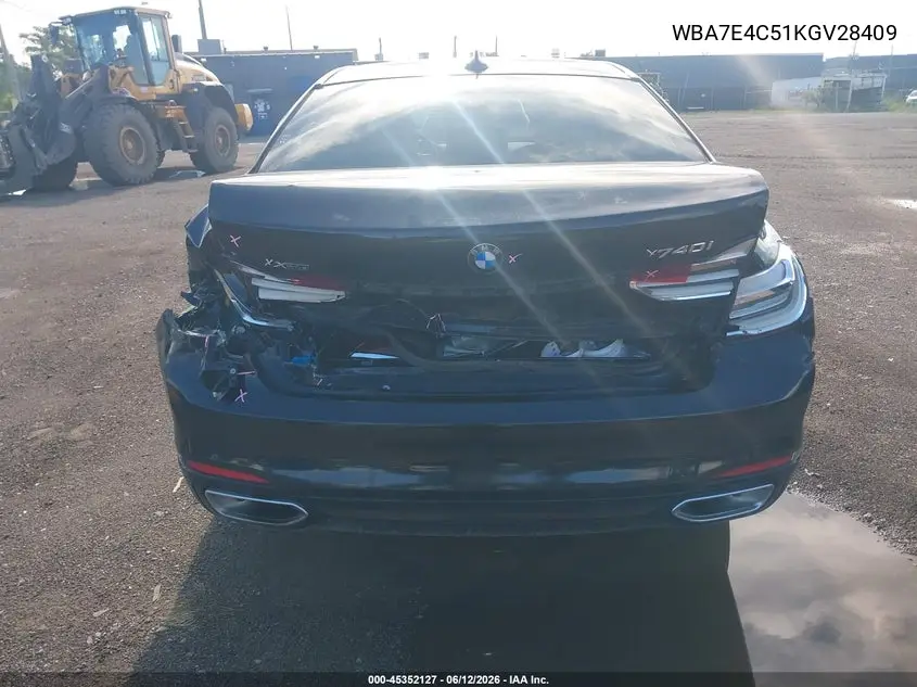 2019 BMW 740I xDrive VIN: WBA7E4C51KGV28409 Lot: 45352127