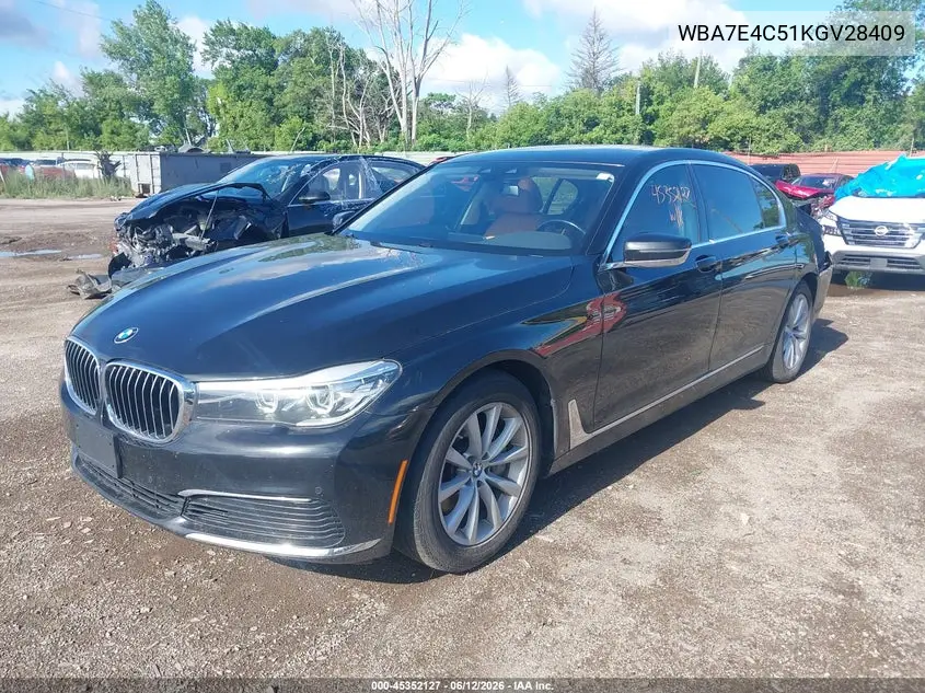 2019 BMW 740I xDrive VIN: WBA7E4C51KGV28409 Lot: 45352127