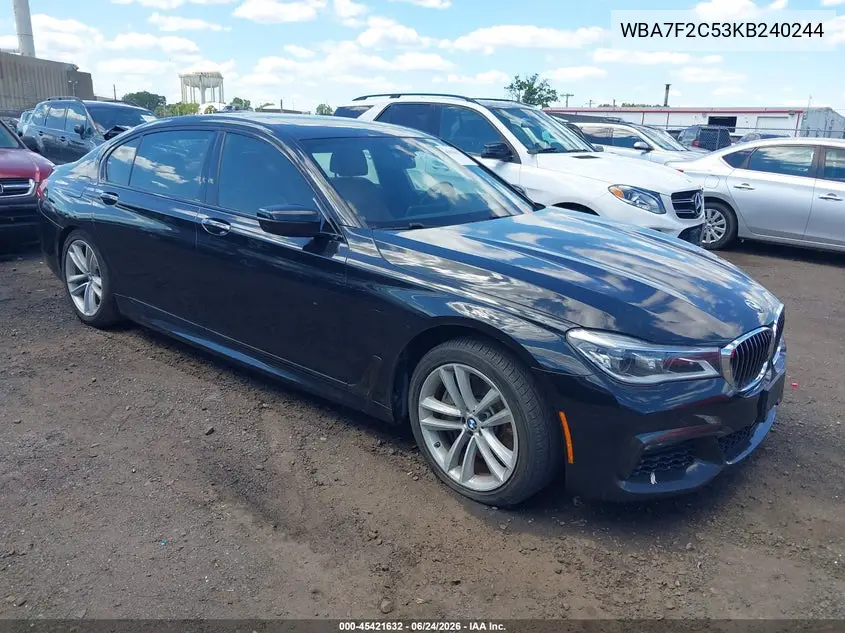 2019 BMW 750I xDrive VIN: WBA7F2C53KB240244 Lot: 45421632