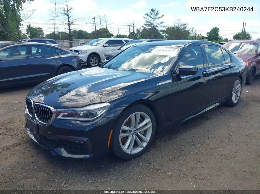 2019 BMW 750I xDrive VIN: WBA7F2C53KB240244 Lot: 45421632