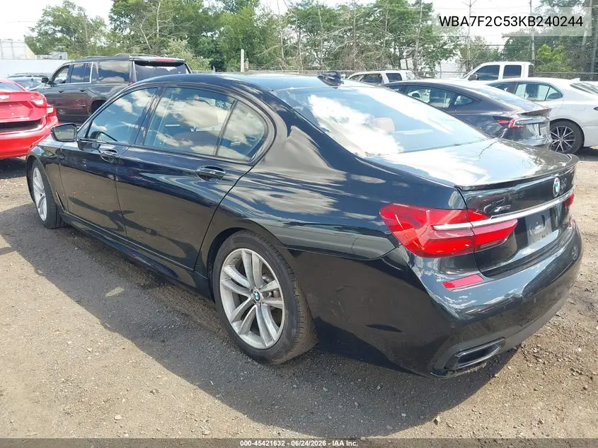 2019 BMW 750I xDrive VIN: WBA7F2C53KB240244 Lot: 45421632