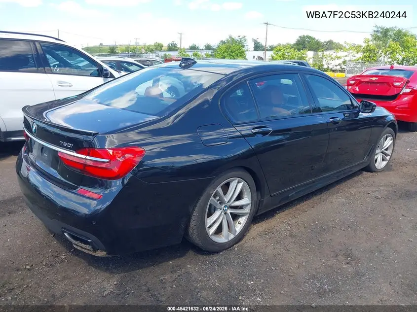 2019 BMW 750I xDrive VIN: WBA7F2C53KB240244 Lot: 45421632
