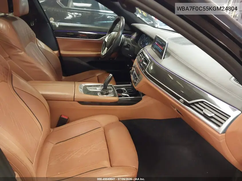 2019 BMW 750I VIN: WBA7F0C55KGM24804 Lot: 45540641
