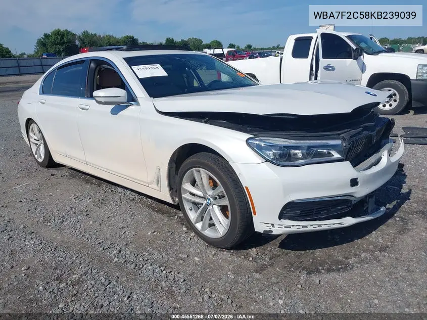 2019 BMW 750I xDrive VIN: WBA7F2C58KB239039 Lot: 45551268