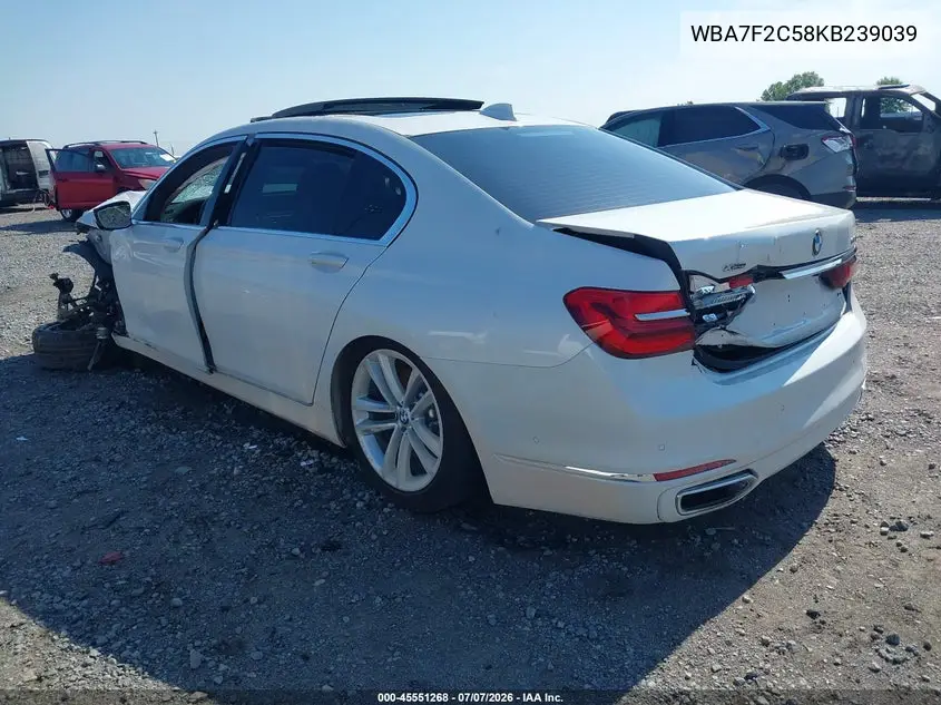 2019 BMW 750I xDrive VIN: WBA7F2C58KB239039 Lot: 45551268