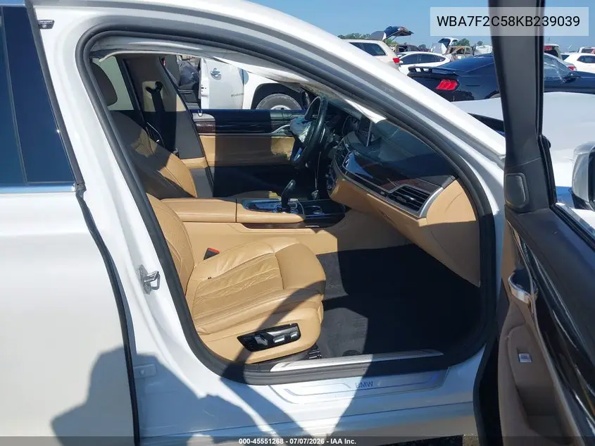 2019 BMW 750I xDrive VIN: WBA7F2C58KB239039 Lot: 45551268