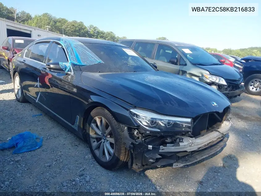 2019 BMW 740I VIN: WBA7E2C58KB216833 Lot: 45556235