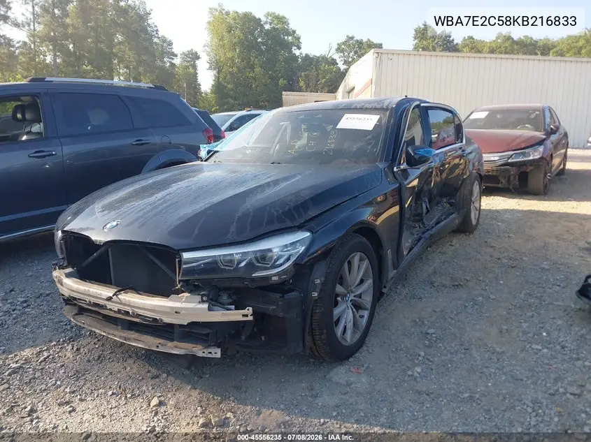2019 BMW 740I VIN: WBA7E2C58KB216833 Lot: 45556235