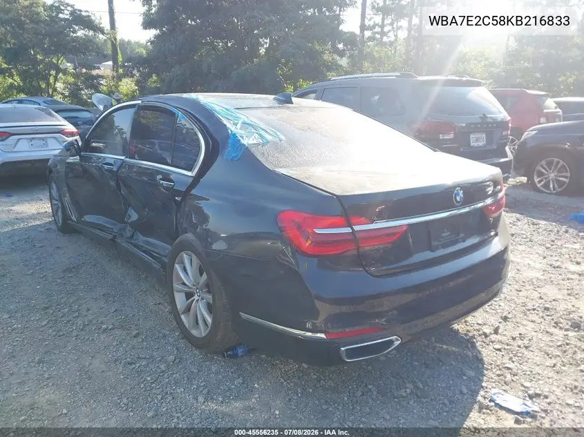 2019 BMW 740I VIN: WBA7E2C58KB216833 Lot: 45556235