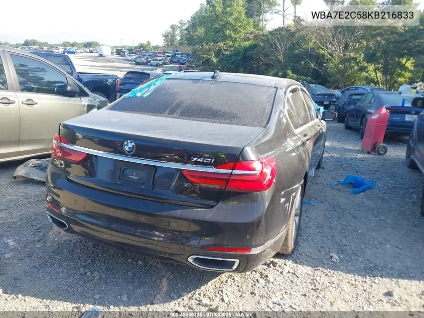 2019 BMW 740I VIN: WBA7E2C58KB216833 Lot: 45556235