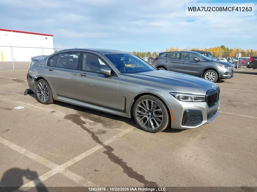 2021 BMW 750Li xDrive VIN: WBA7U2C08MCF41263 Lot: 12433875x