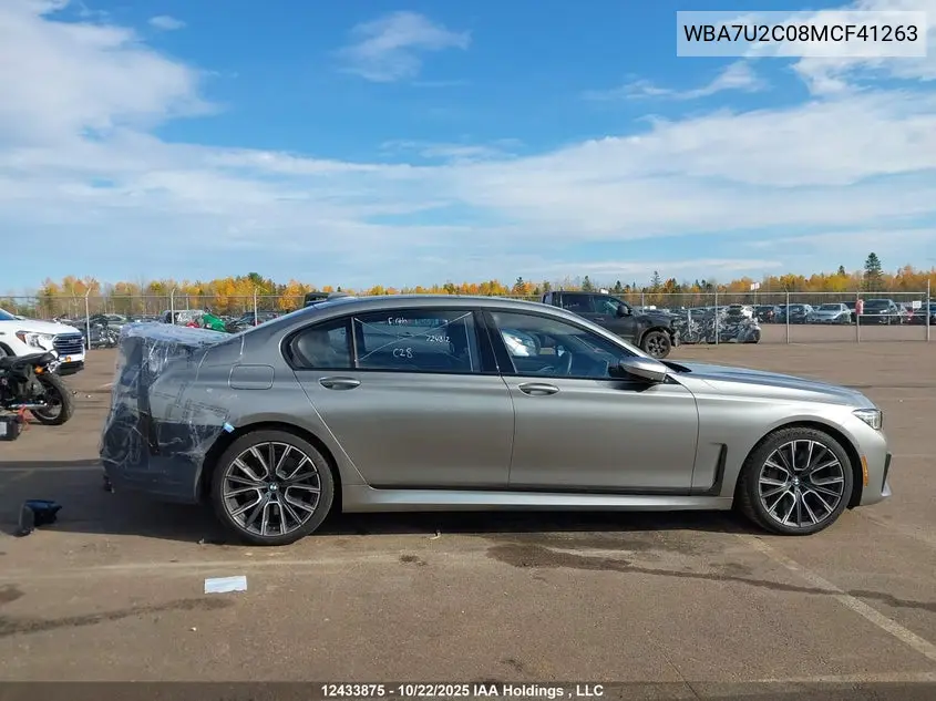 2021 BMW 750Li xDrive VIN: WBA7U2C08MCF41263 Lot: 12433875x