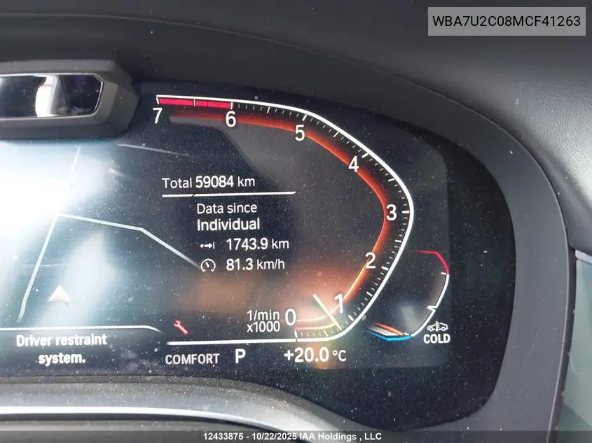 2021 BMW 750Li xDrive VIN: WBA7U2C08MCF41263 Lot: 12433875x