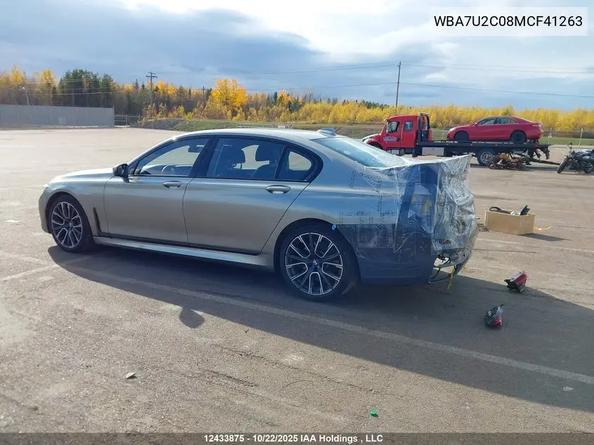 2021 BMW 750Li xDrive VIN: WBA7U2C08MCF41263 Lot: 12433875x