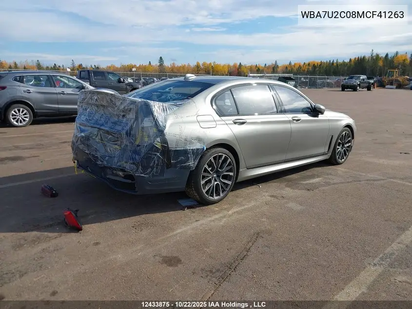 2021 BMW 750Li xDrive VIN: WBA7U2C08MCF41263 Lot: 12433875x
