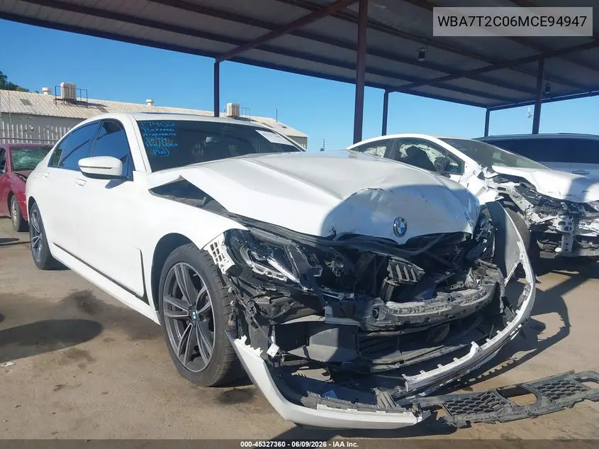 2021 BMW 740I VIN: WBA7T2C06MCE94947 Lot: 45327360