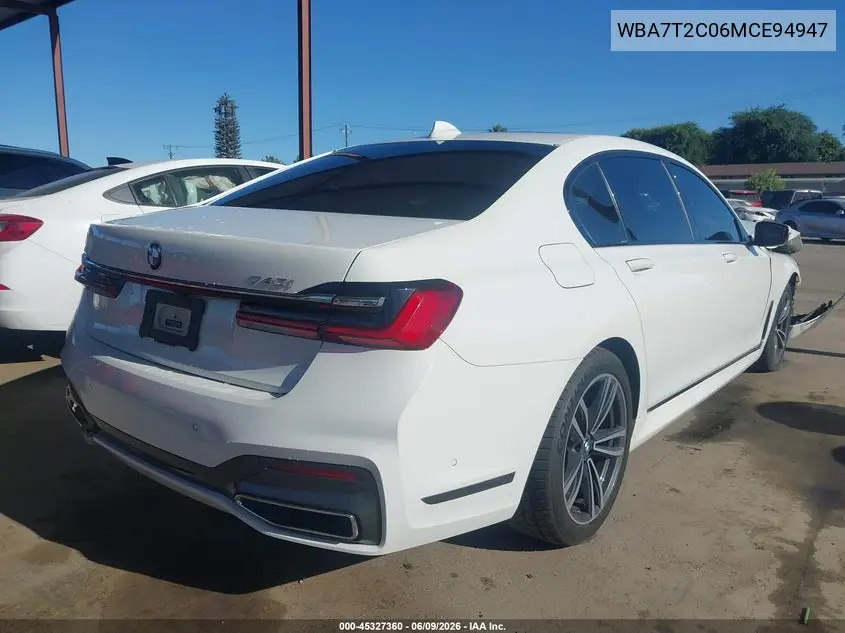 2021 BMW 740I VIN: WBA7T2C06MCE94947 Lot: 45327360