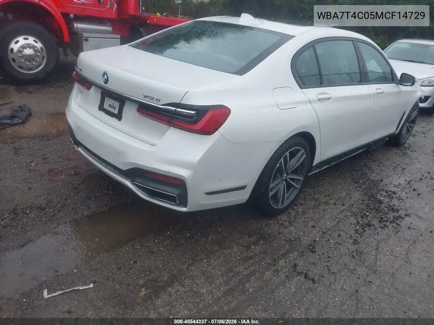 2021 BMW 740I xDrive VIN: WBA7T4C05MCF14729 Lot: 45544337