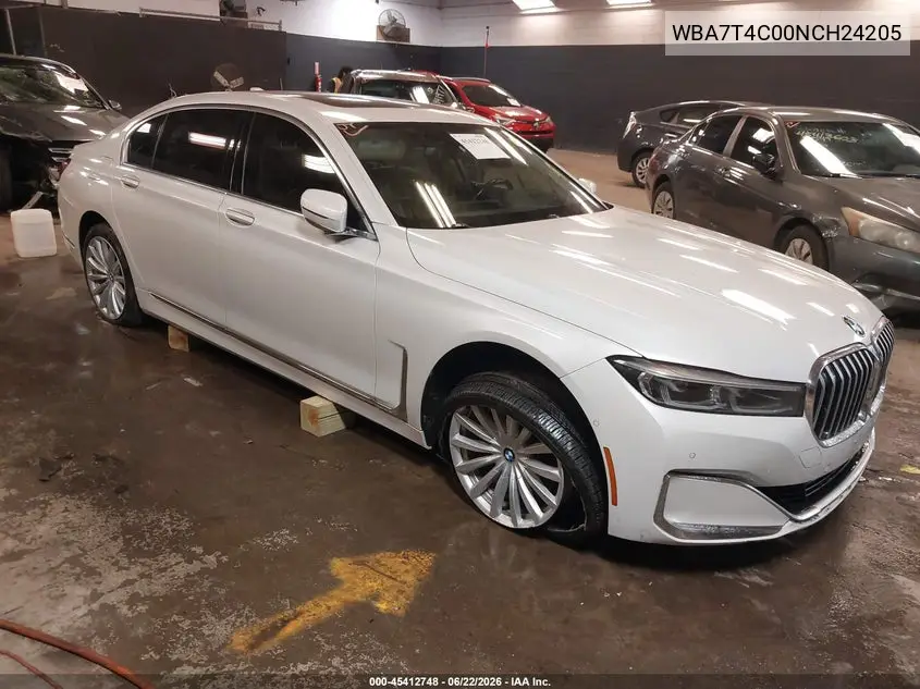 2022 BMW 740 I xDrive VIN: WBA7T4C00NCH24205 Lot: 45412748