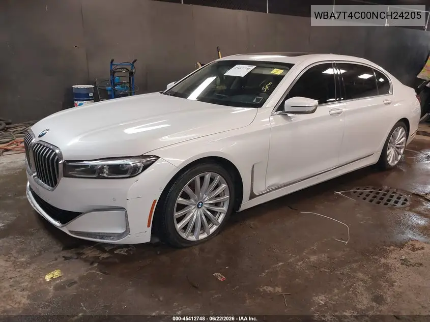2022 BMW 740 I xDrive VIN: WBA7T4C00NCH24205 Lot: 45412748
