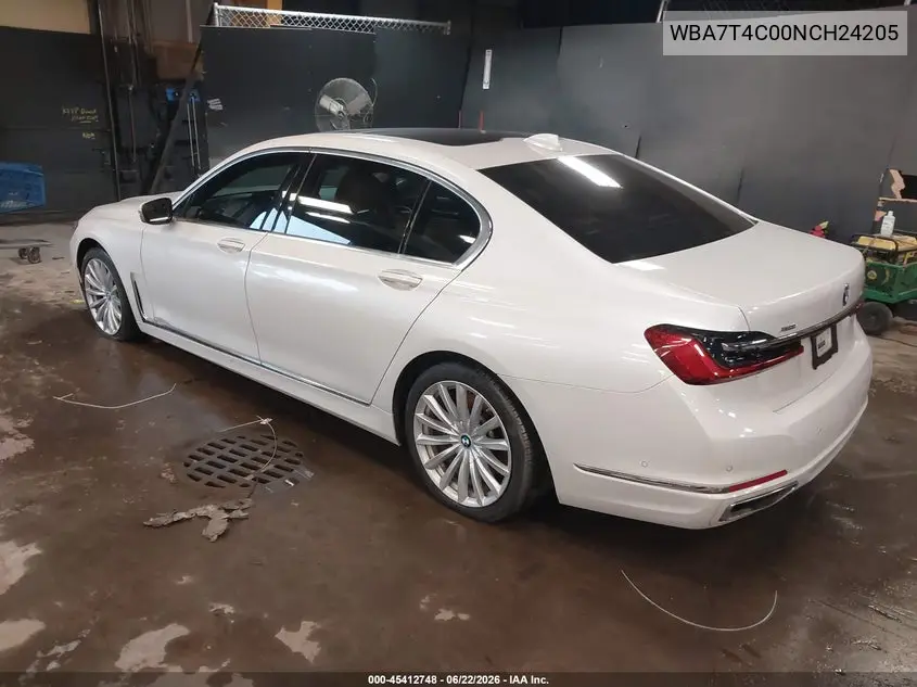 2022 BMW 740 I xDrive VIN: WBA7T4C00NCH24205 Lot: 45412748