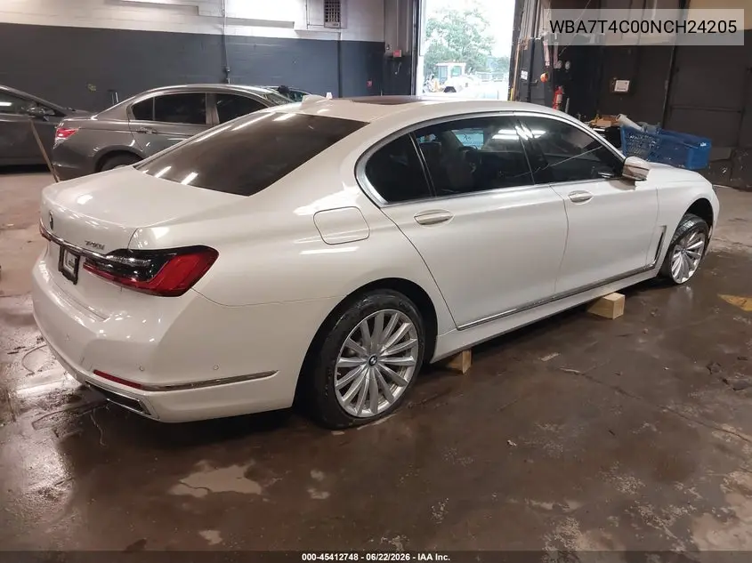 2022 BMW 740 I xDrive VIN: WBA7T4C00NCH24205 Lot: 45412748