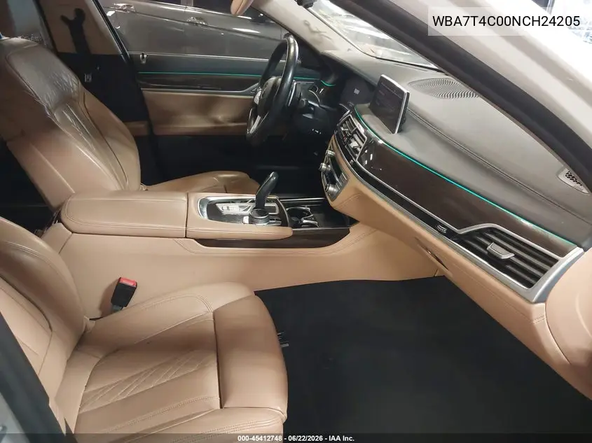 2022 BMW 740 I xDrive VIN: WBA7T4C00NCH24205 Lot: 45412748