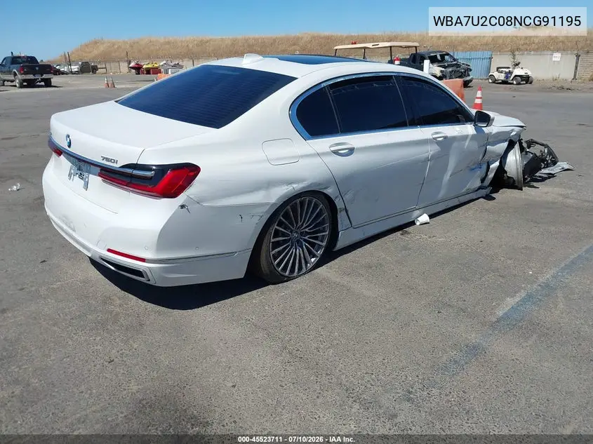 2022 BMW 750 I xDrive VIN: WBA7U2C08NCG91195 Lot: 45523711