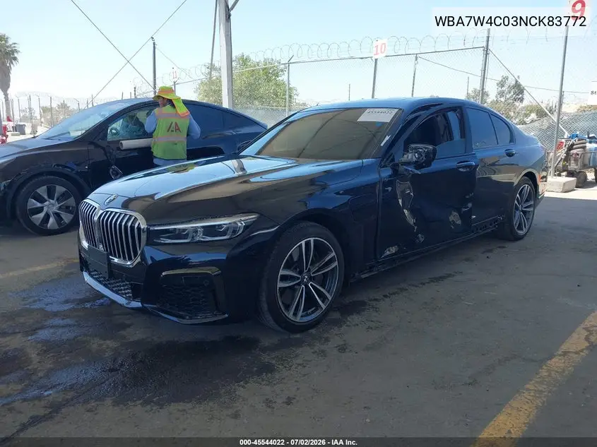 2022 BMW 745E xDrive VIN: WBA7W4C03NCK83772 Lot: 45544022