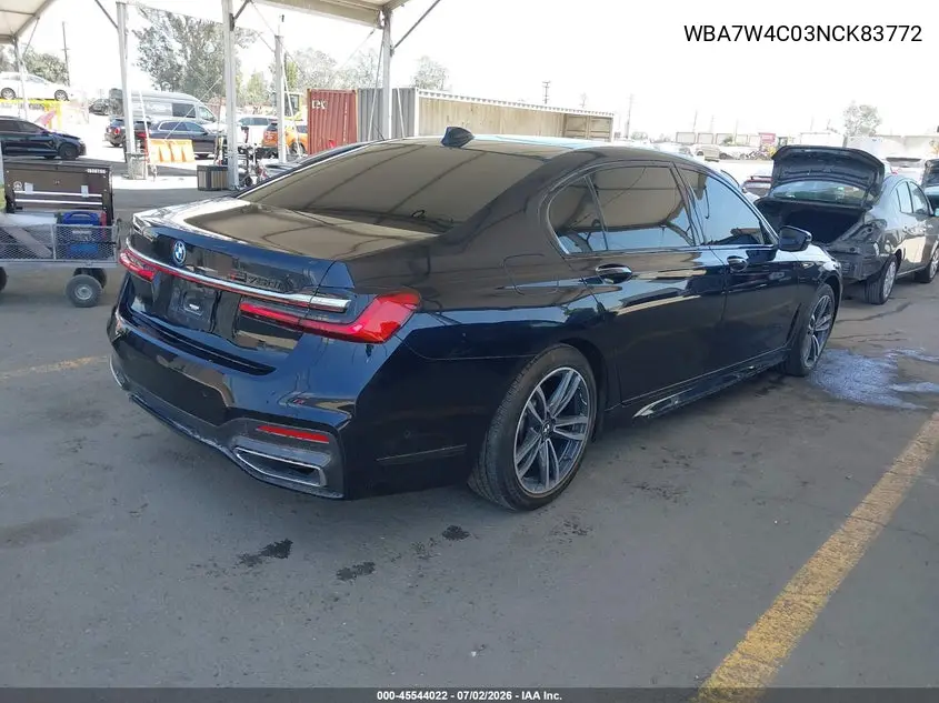 2022 BMW 745E xDrive VIN: WBA7W4C03NCK83772 Lot: 45544022