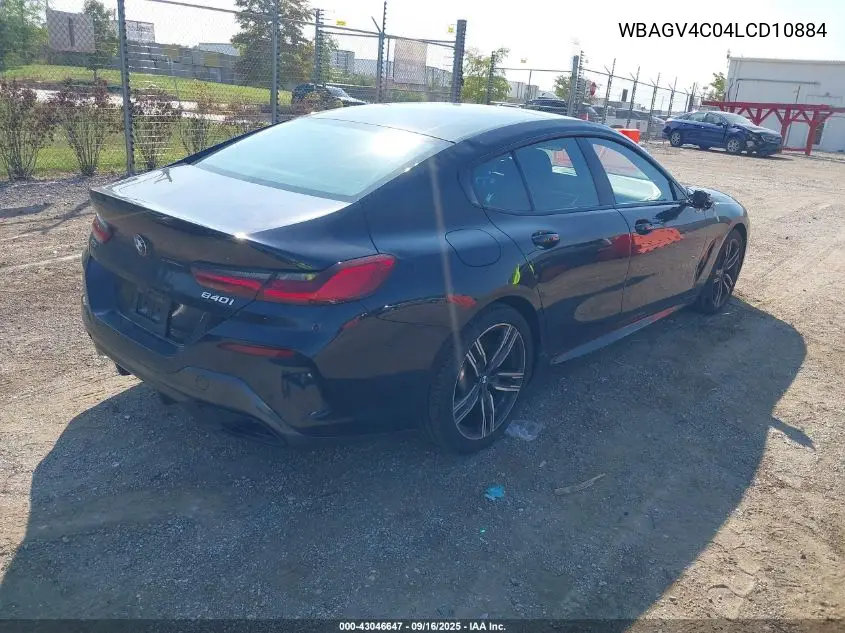 2020 BMW 840I Gran Coupe xDrive VIN: WBAGV4C04LCD10884 Lot: 43046647