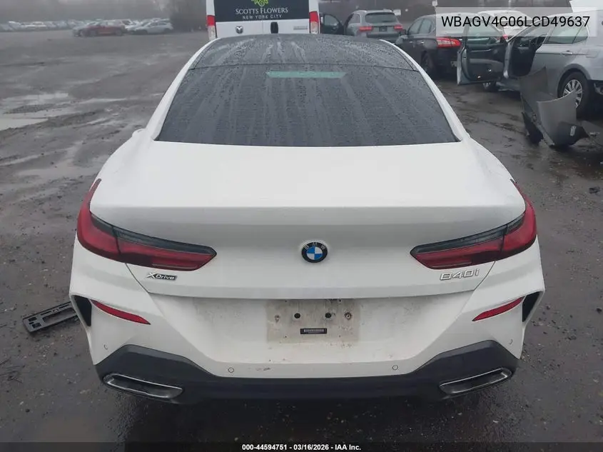 2020 BMW 840I Gran Coupe xDrive VIN: WBAGV4C06LCD49637 Lot: 44594751