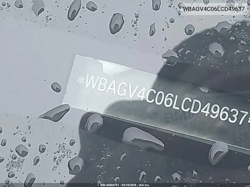 2020 BMW 840I Gran Coupe xDrive VIN: WBAGV4C06LCD49637 Lot: 44594751