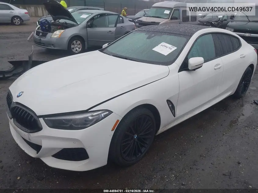 2020 BMW 840I Gran Coupe xDrive VIN: WBAGV4C06LCD49637 Lot: 44594751