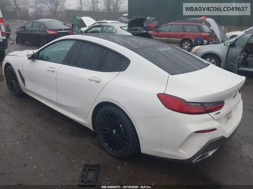 2020 BMW 840I Gran Coupe xDrive VIN: WBAGV4C06LCD49637 Lot: 44594751