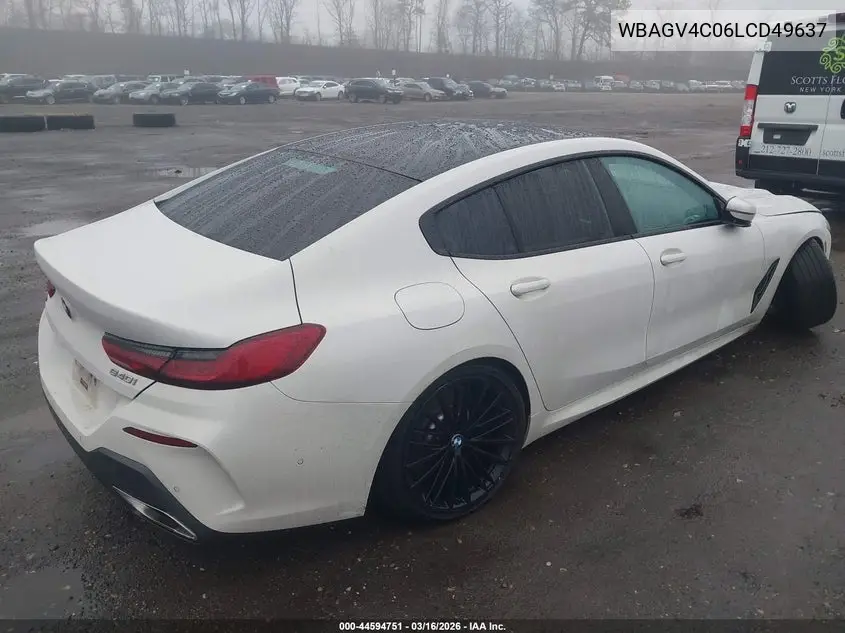 2020 BMW 840I Gran Coupe xDrive VIN: WBAGV4C06LCD49637 Lot: 44594751