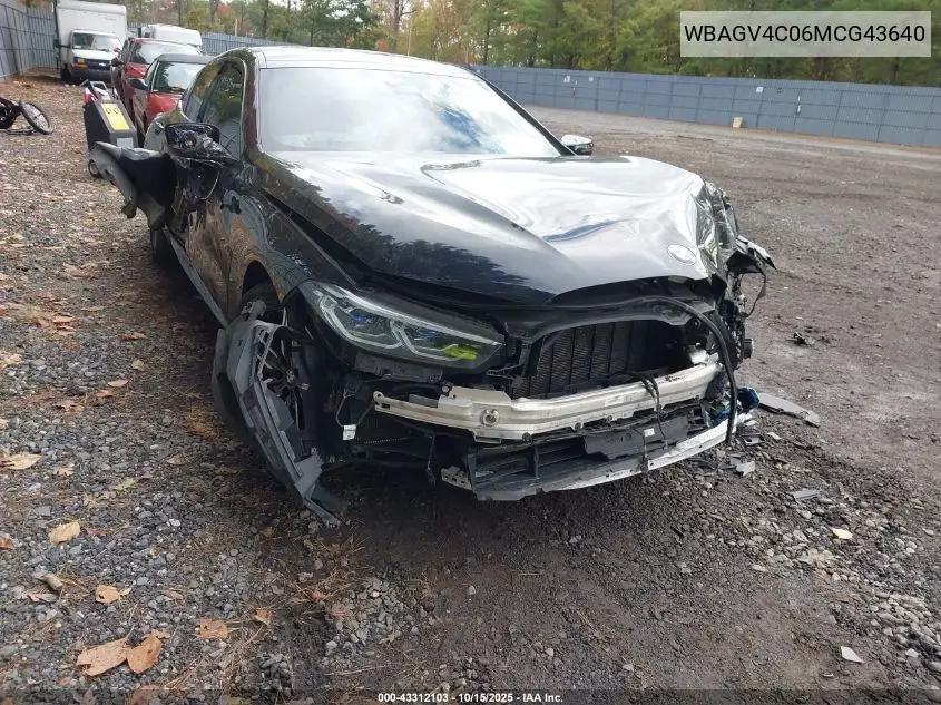 2021 BMW 840I Gran Coupe xDrive VIN: WBAGV4C06MCG43640 Lot: 43312103