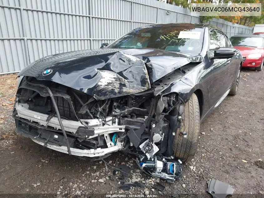 2021 BMW 840I Gran Coupe xDrive VIN: WBAGV4C06MCG43640 Lot: 43312103