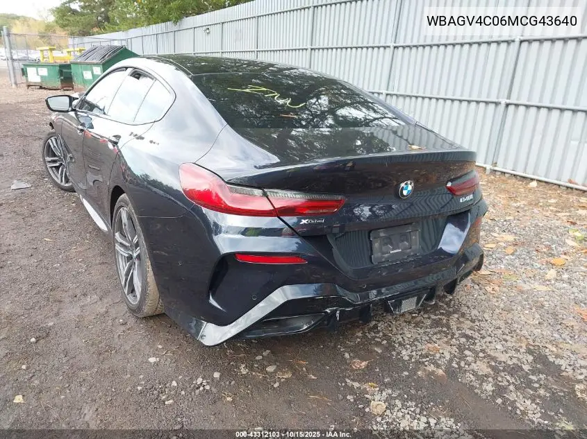 2021 BMW 840I Gran Coupe xDrive VIN: WBAGV4C06MCG43640 Lot: 43312103