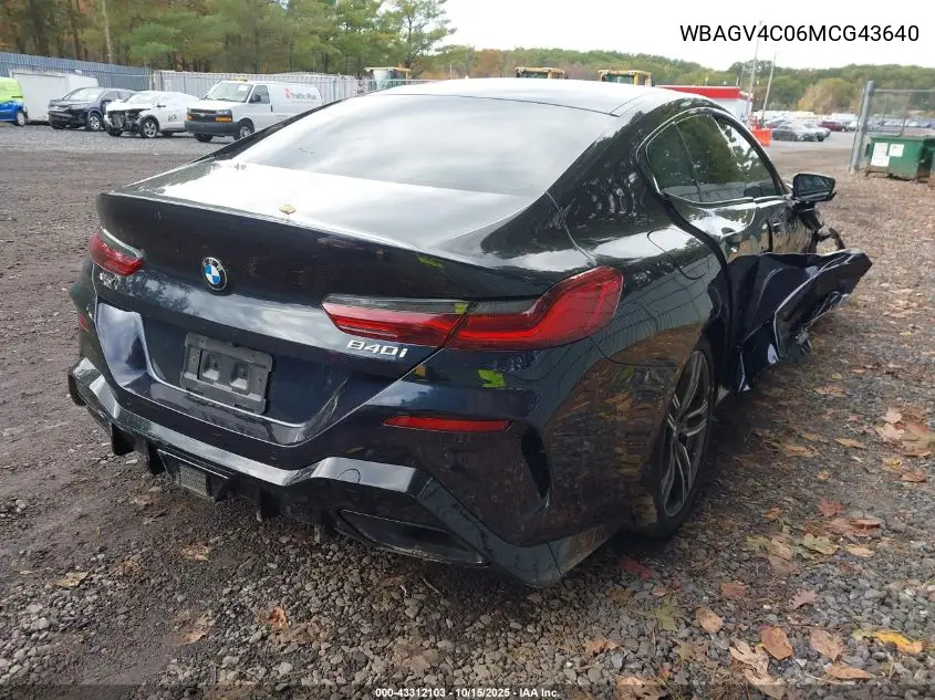 2021 BMW 840I Gran Coupe xDrive VIN: WBAGV4C06MCG43640 Lot: 43312103