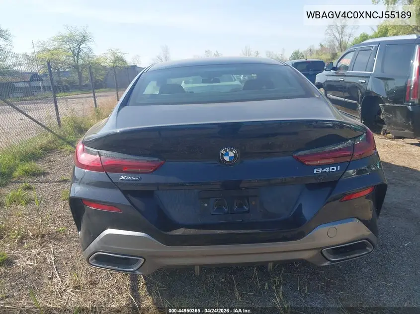 2022 BMW 840 Gran Coupe I xDrive VIN: WBAGV4C0XNCJ55189 Lot: 44950365