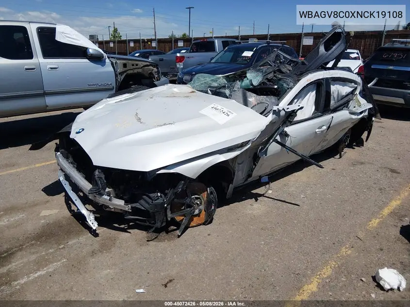 2022 BMW M850I Gtan Coupe xDrive VIN: WBAGV8C0XNCK19108 Lot: 45072426