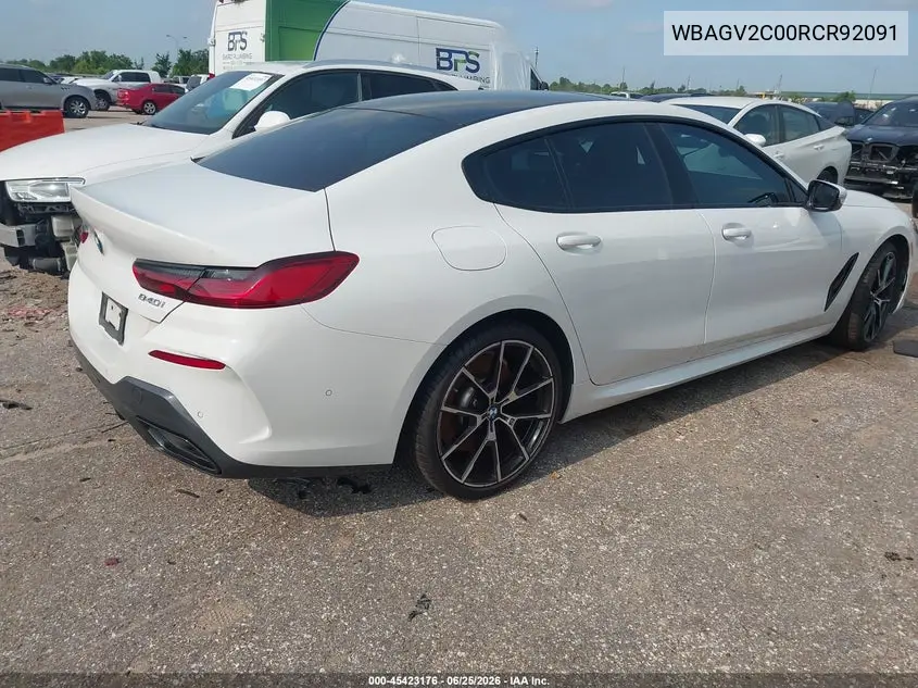 2024 BMW 840I Gran Coupe VIN: WBAGV2C00RCR92091 Lot: 45423176