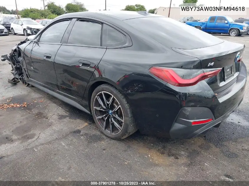 2022 BMW I4 Edrive40 VIN: WBY73AW03NFM94618 Lot: 37901278