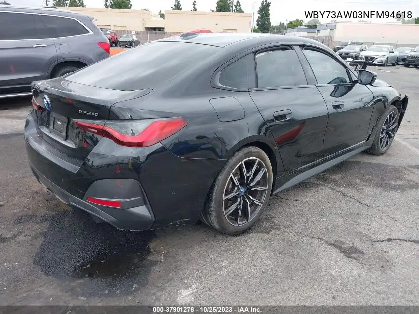 2022 BMW I4 Edrive40 VIN: WBY73AW03NFM94618 Lot: 37901278